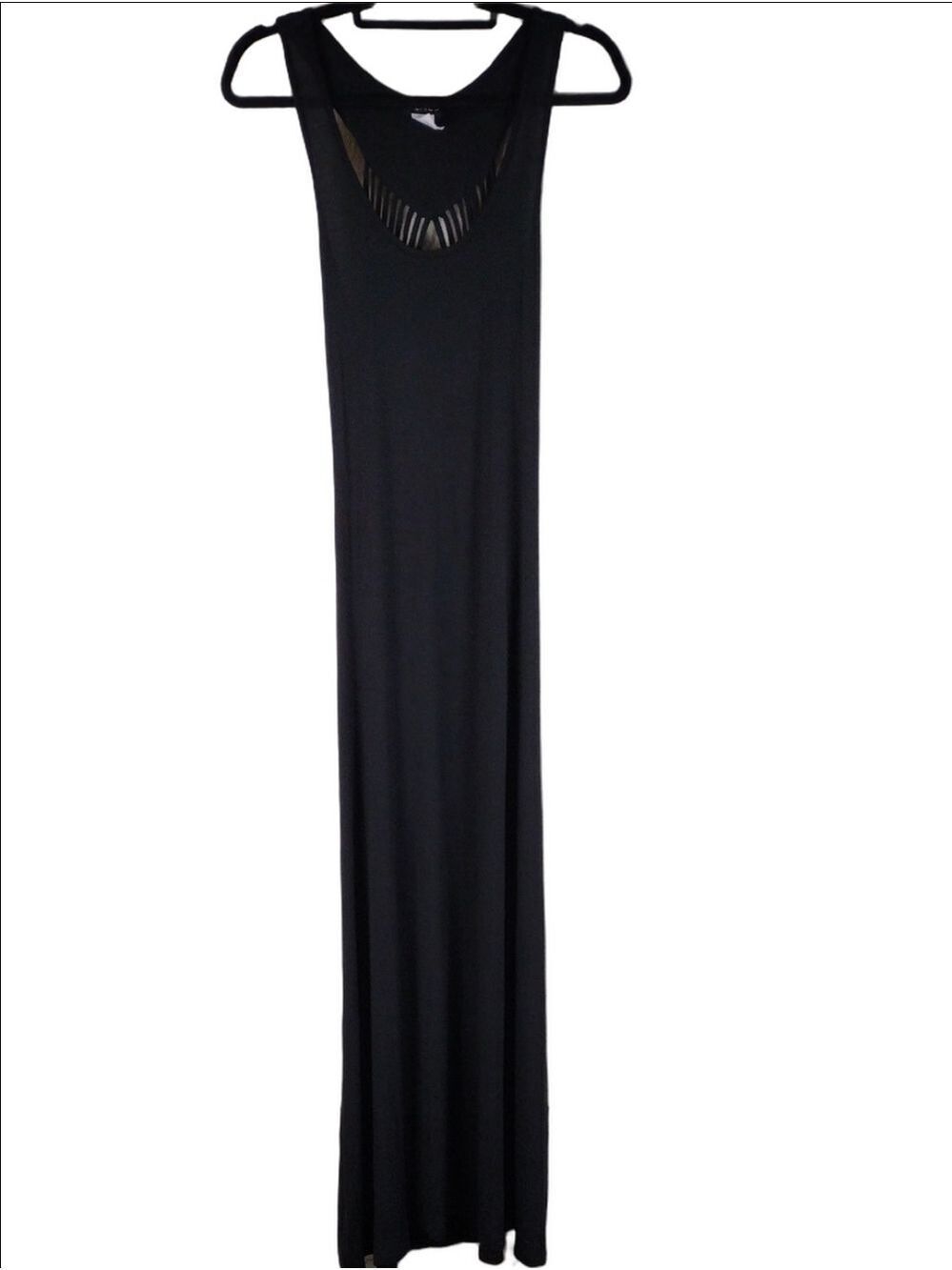 Venus Black Rayon Scoop Neck Sleeveless Strappy Caged V-Back Pullover Maxi Dress
